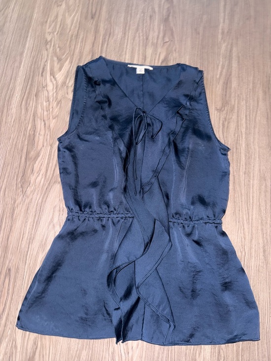 Banana Republic Tops - Banana Republic Navy Satin Ruffle Tie-Front Blouse
